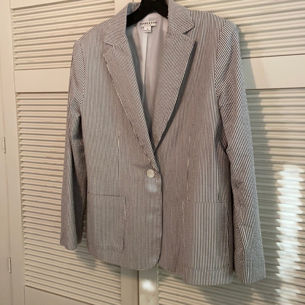 PENDLETON Grey Striped Seersucker Blazer Jacket